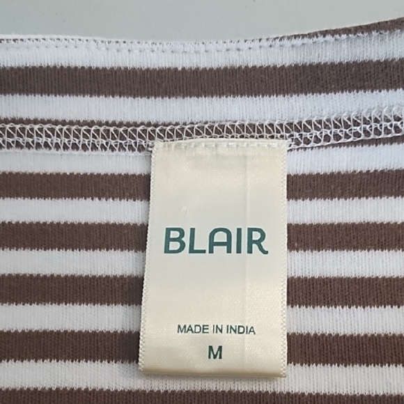 Blair Chocolate & White Striped Tee Shirt 3/4 Laced Sleeve Details - Picture 7 of 11